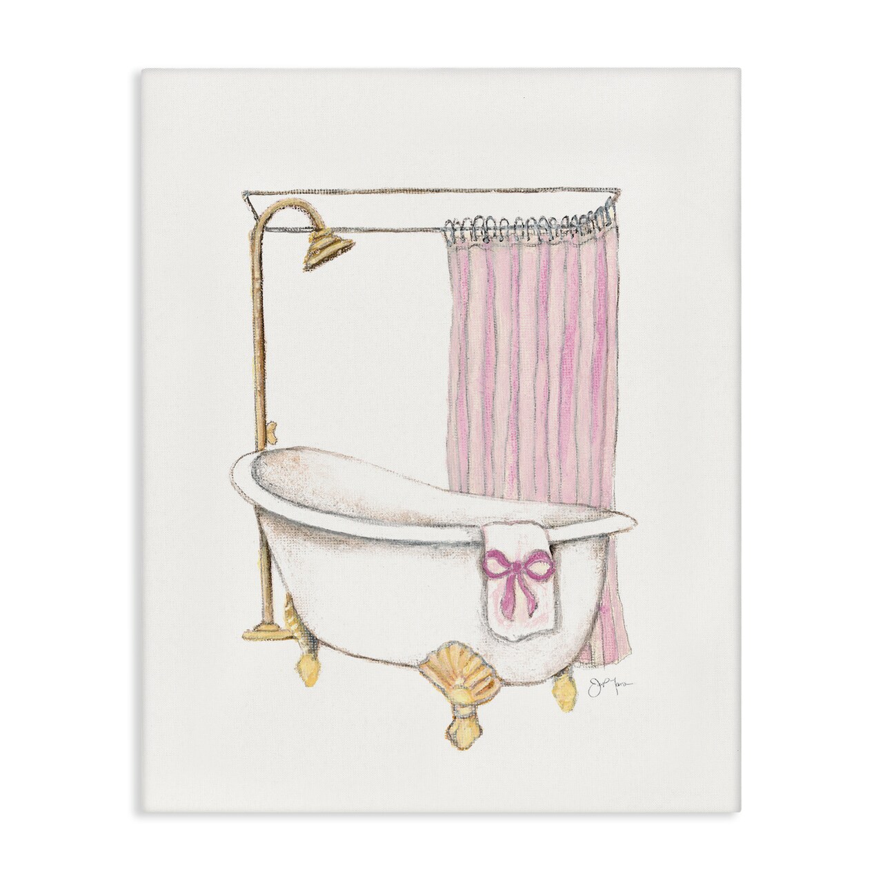 Stupell Industries Simple Bathtub with Bow Canvas Design by Janet Tava